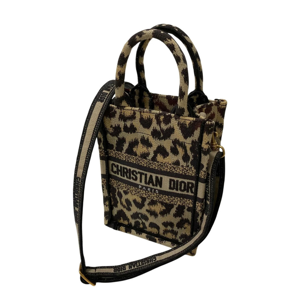 Christian Dior Leopard Shoulder Bag Leather Khaki Green Black